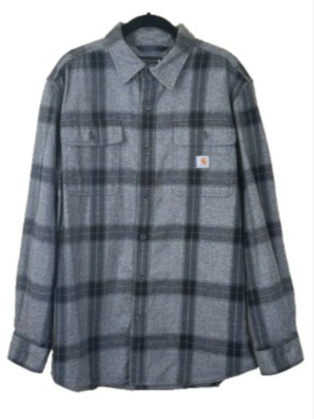 Carhartt Flannel Shirt Mens M Loose Fit Heavyweight Black Gray Plaid Cozy